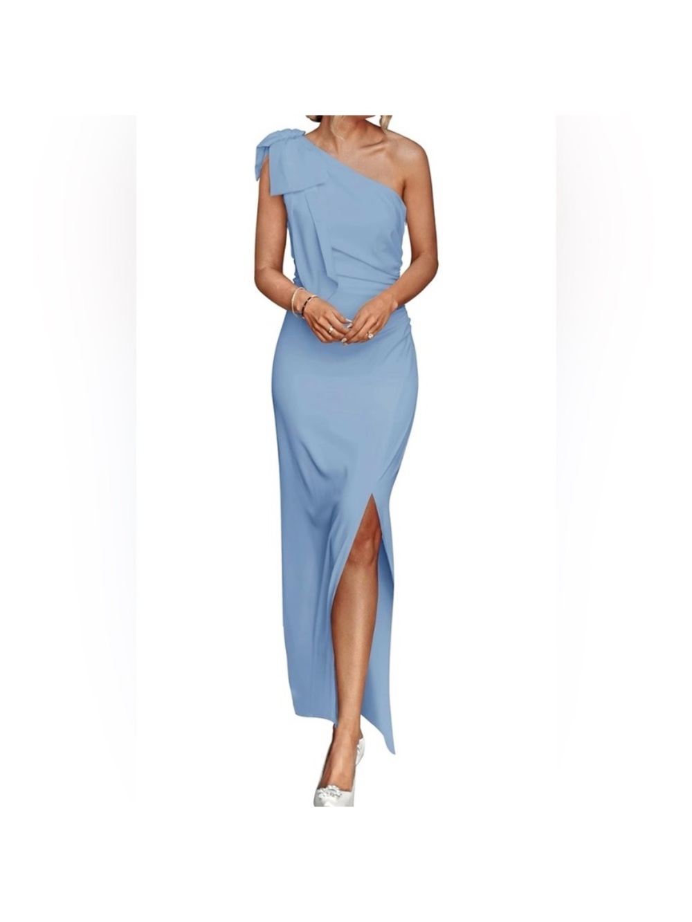 Elegant One-Shoulder Light Blue Maxi Dress NWT